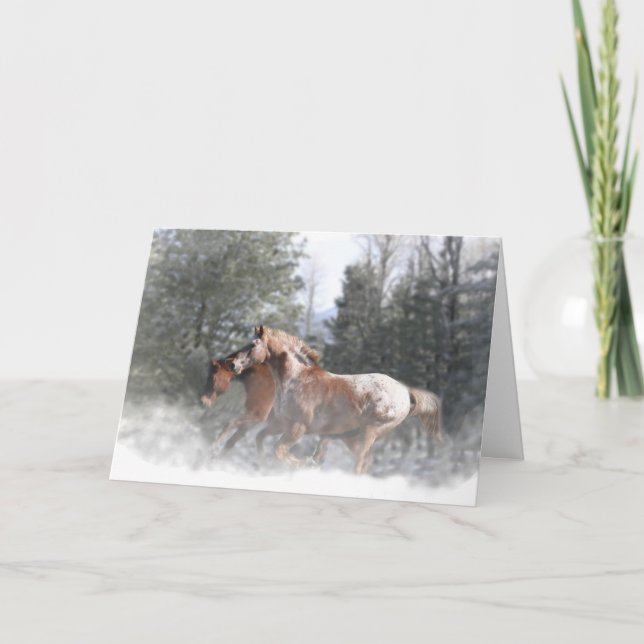 Cartes Pour Fêtes Annuelles Bonnes Fêtes Chevaux en Neige (Devant)
