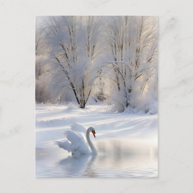 Cartes Pour Fêtes Annuelles Bonnes Fêtes Cygne de Noël dans la neige (Devant)