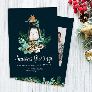 Cartes Pour Fêtes Annuelles Bonnes Fêtes du feuillage de Noël Photo bleue