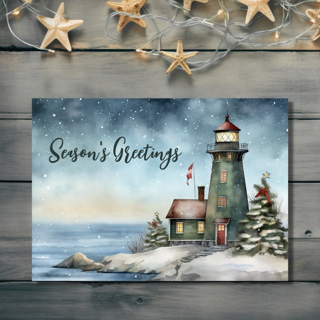 Cartes Pour Fêtes Annuelles Bonnes Fêtes du phare Wintery Noël (Front - Wintery Lighthouse Season's Greetings Christmas Holiday Card)