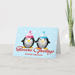 Cartes Pour Fêtes Annuelles Bonnes Fêtes familiales de pingouins (couple)