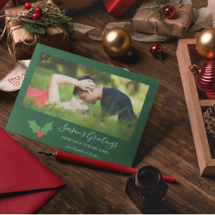 Cartes Pour Fêtes Annuelles Bonnes Fêtes Holly Engagé Couple Photo