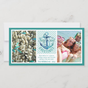 Cartes Pour Fêtes Annuelles "Bonnes Fêtes" nautiques - Aqua Stripes