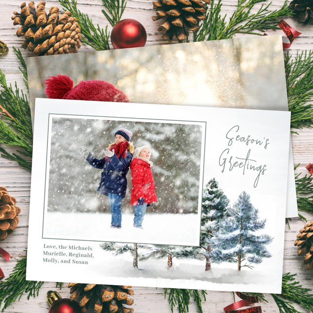 Cartes Pour Fêtes Annuelles Bonnes Fêtes Pin d'hiver 2 photo (Season's Greetings woodland holiday photo card.)