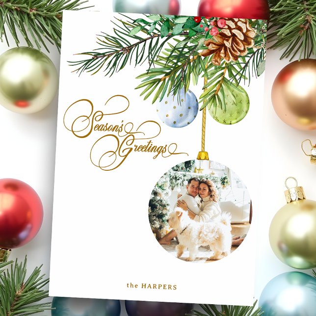 Cartes Pour Fêtes Annuelles Bonnes Fêtes Pine Noël Ornement Photo (Créateur téléchargé)