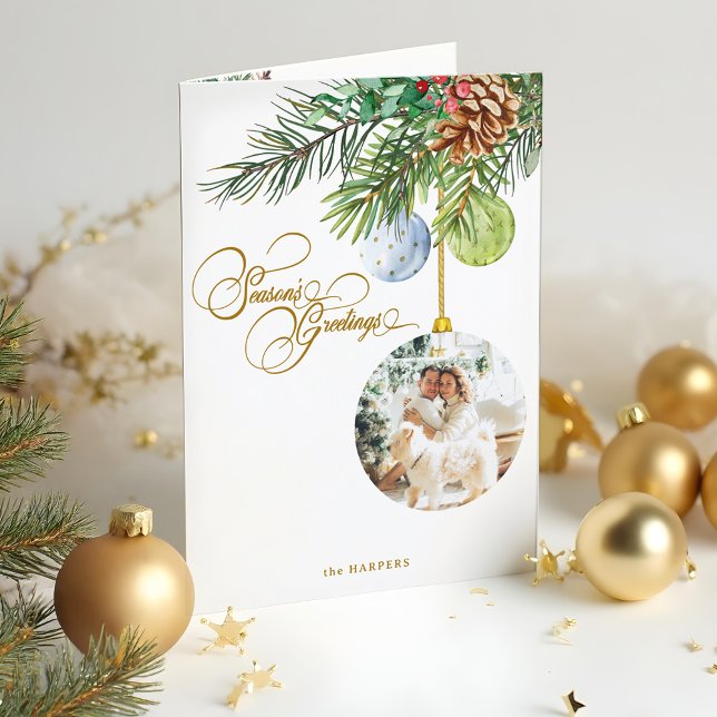 Cartes Pour Fêtes Annuelles Bonnes Fêtes Pine Noël Ornement Photo (Créateur téléchargé)