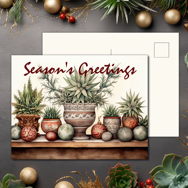 Cartes Pour Fêtes Annuelles Bonnes Fêtes Pots Succulents Noël (Season's Greetings Potted Succulents Christmas Holiday Postcard)