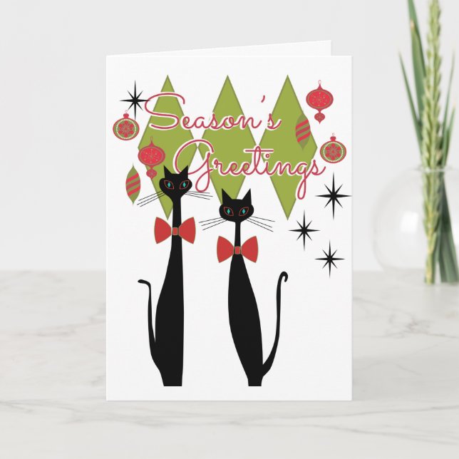 Cartes Pour Fêtes Annuelles Bonnes Fêtes Rétro MCM Cool Chat Noël (Devant)