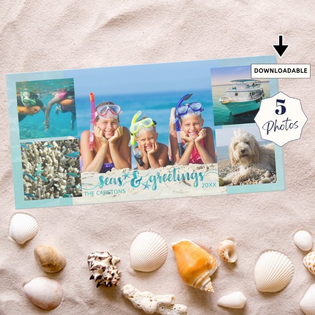 Cartes Pour Fêtes Annuelles Bonnes Fêtes tropicales Pinceau Script 5 Photos (Créateur téléchargé)