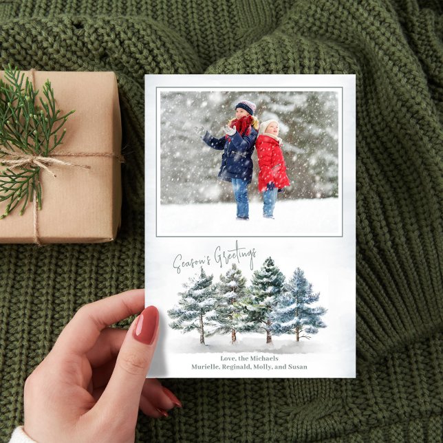 Cartes Pour Fêtes Annuelles Bonnes Fêtes Woodland Photo (Season's Greetings woodland holiday photo card.)