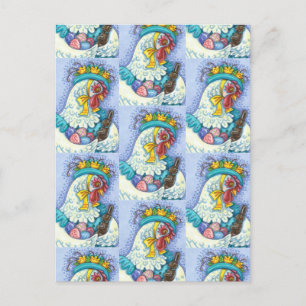 Cartes Pour Fêtes Annuelles BONNET DE PÂQUES ET OEUFS, PRINTEMPS POULET Coloré