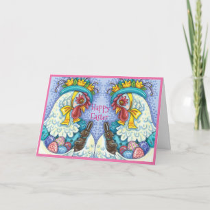 Cartes Pour Fêtes Annuelles BONNET DE PÂQUES ET OEUFS, PRINTEMPS POULET Coloré
