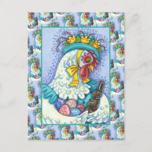 Cartes Pour Fêtes Annuelles BONNET DE PÂQUES ET OEUFS, PRINTEMPS POULET Coloré