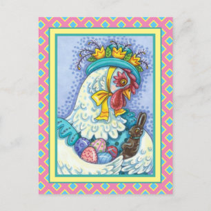 Cartes Pour Fêtes Annuelles BONNET DE PÂQUES ET OEUFS, PRINTEMPS POULET Coloré