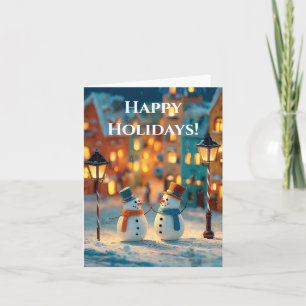 Cartes Pour Fêtes Annuelles Bonshommes de neige dans un village de Noël magiqu