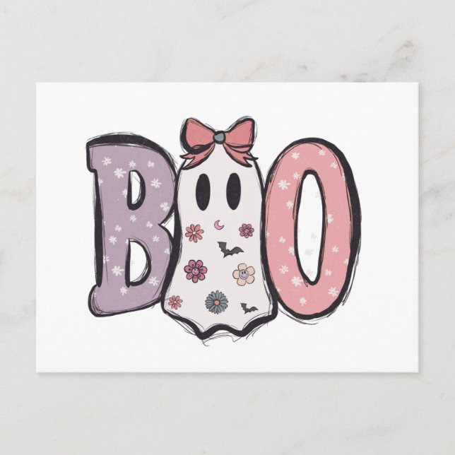 Cartes Pour Fêtes Annuelles BOO Bulles lettres Ghost & Pretty Pastel Halloween (Devant)