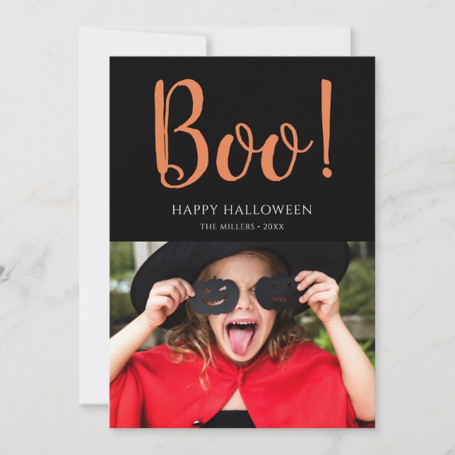 Cartes Pour Fêtes Annuelles Boo Halloween photo moderne noir (Devant)