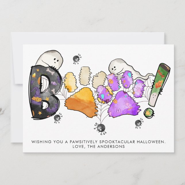 Cartes Pour Fêtes Annuelles Boo Happy Halloween Fantômes Empreintes de pattes  (Devant)