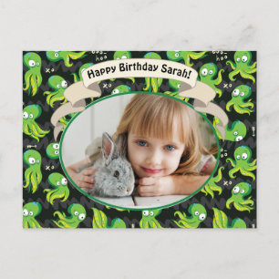 Cartes Pour Fêtes Annuelles Boo Octopus Green Cute Anniversaire de enfant Part