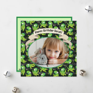 Cartes Pour Fêtes Annuelles Boo Octopus Green Cute Anniversaire de enfant Part