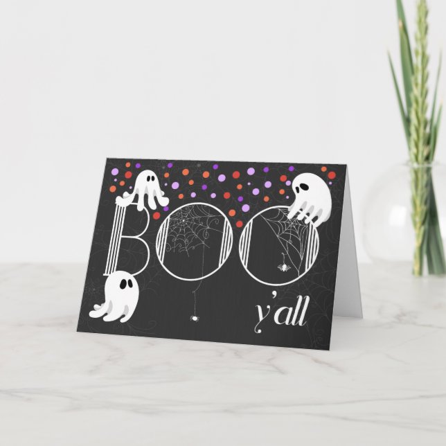 Cartes Pour Fêtes Annuelles BOO Yall Fantômes Pois et araignées Halloween (Devant)