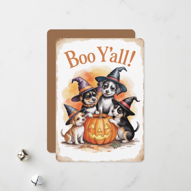 Cartes Pour Fêtes Annuelles "Boo Y'all !" Jolie Halloween chiot (Devant/Arrière en situation)