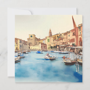 Cartes Pour Fêtes Annuelles Bord De Mer Et Bateaux Dans Le Port, Italien