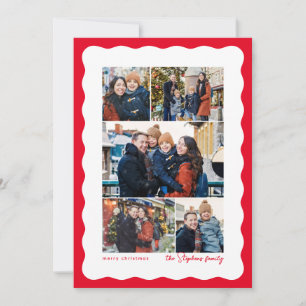 Cartes Pour Fêtes Annuelles Bord ondulé cinq collage photo simple Noël rouge