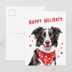 Cartes Pour Fêtes Annuelles Border Collie avec bandana rouge à coeur pour Noël