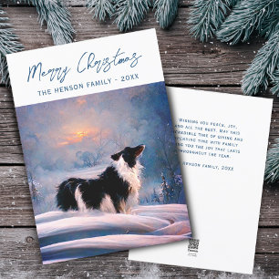 Cartes Pour Fêtes Annuelles Border Collie dans un paysage enneigé de Noël en h