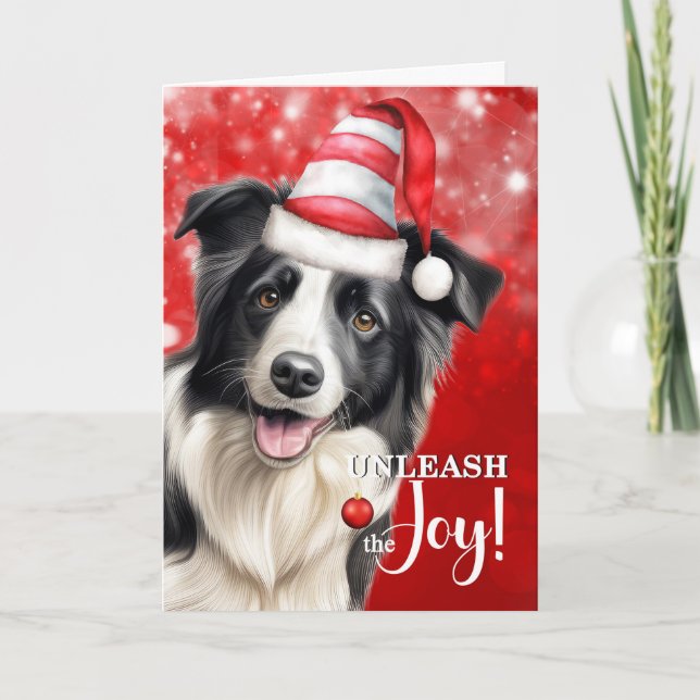 Cartes Pour Fêtes Annuelles Border Collie Dog Unleash the Joy Christmas (Devant)