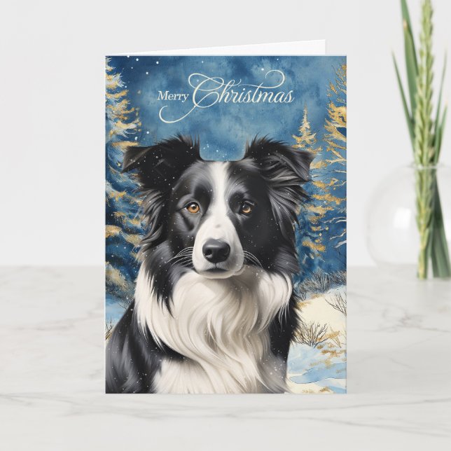 Cartes Pour Fêtes Annuelles Border Collie Dog Woodland Forest Christmas (Devant)