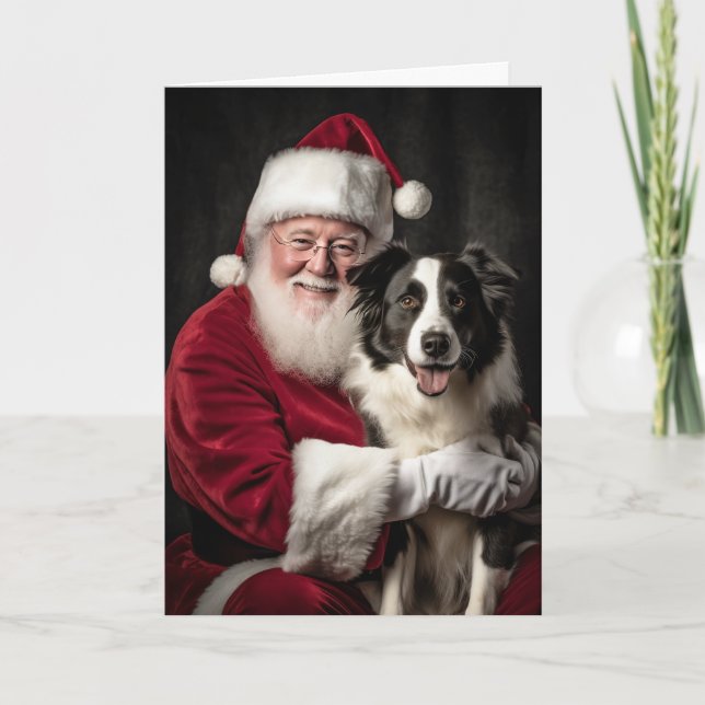 Cartes Pour Fêtes Annuelles Border Collie et Père Noël (Devant)