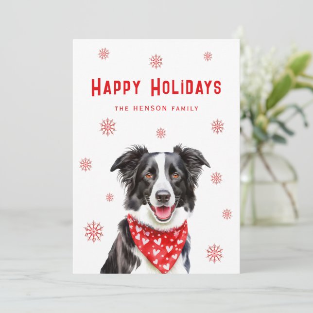 Cartes Pour Fêtes Annuelles Border Collie foulard rouge à motif de cœur Noël  (Debout devant)