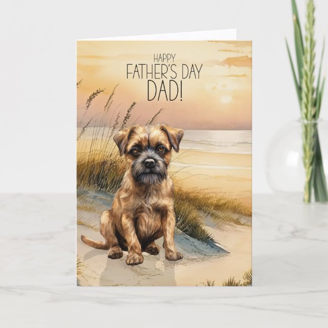 Cartes Pour Fêtes Annuelles Border Terrier Dog Sunset Beach Father's Day (Devant)