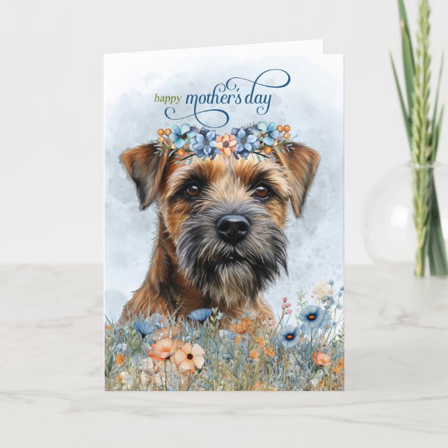 Cartes Pour Fêtes Annuelles Border Terrier Dog Wildflowers Mother's Day (Devant)