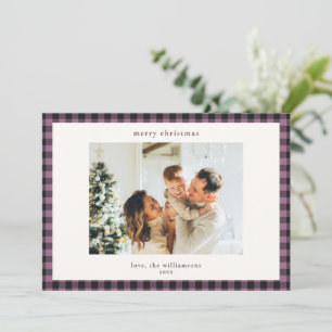 Cartes Pour Fêtes Annuelles Bordure à carreaux violets pour photo de Noël rust
