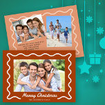Cartes Pour Fêtes Annuelles Bordure agitée Joyeux Noël 3 Photos Rouille<br><div class="desc">Cette carte photo de Noël avec une bordure blanche ondulée rétro sur un arrière - plan de couleur rouille offre de l'espace pour 3 photos et un message personnel.</div>
