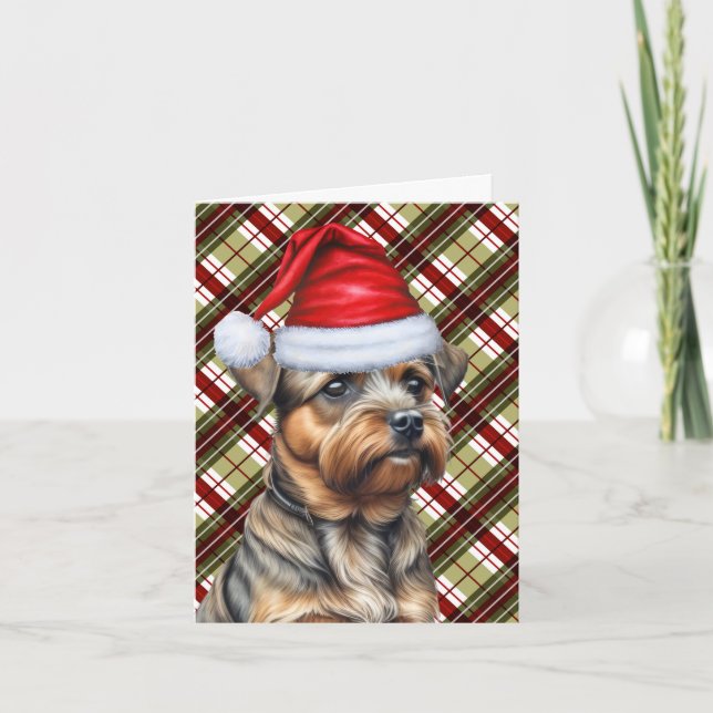 Cartes Pour Fêtes Annuelles Bordure Chien Terrier Noël saisonnier Plaid (Devant)