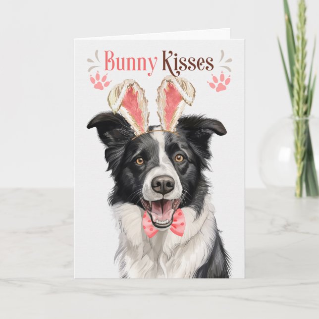 Cartes Pour Fêtes Annuelles Bordure Collie Chien dans Bunny Oreilles pour Pâqu (Devant)