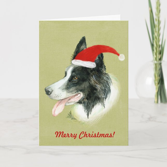Cartes Pour Fêtes Annuelles Bordure Collie Chien de Noël Santa Hat (Devant)