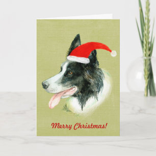 Cartes Pour Fêtes Annuelles Bordure Collie Chien de Noël Santa Hat