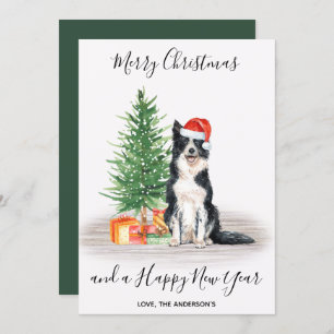 Cartes Pour Fêtes Annuelles Bordure Collie Chien Père Noël Tree Joyeux Noël