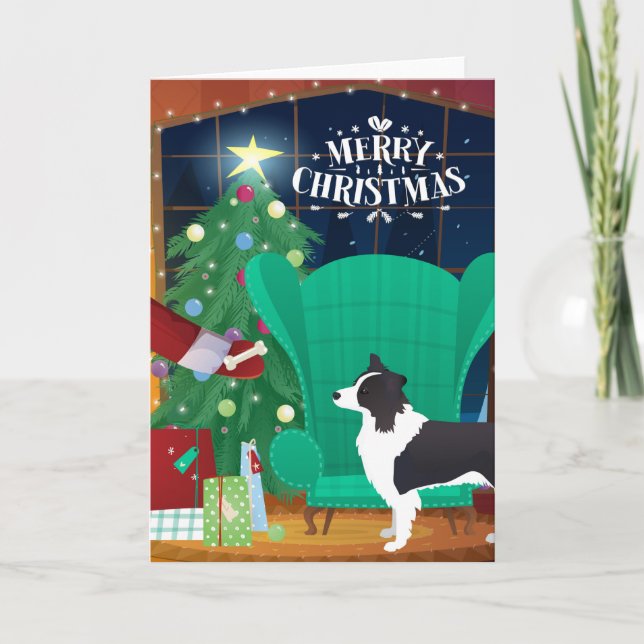 Cartes Pour Fêtes Annuelles Bordure Collie Noël Père Noël cadeau (Devant)