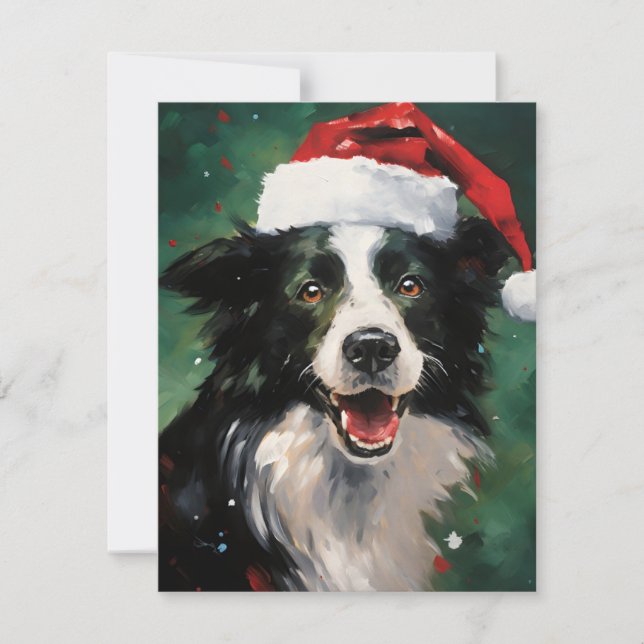 Cartes Pour Fêtes Annuelles Bordure Collie peinture de Noël (Devant)