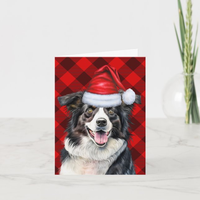 Cartes Pour Fêtes Annuelles Bordure Collie Rouge Buffalo Planté Noël (Devant)
