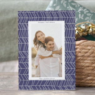 Cartes Pour Fêtes Annuelles Bordure de Canne à Sucre de Noël Minimaliste Bleu