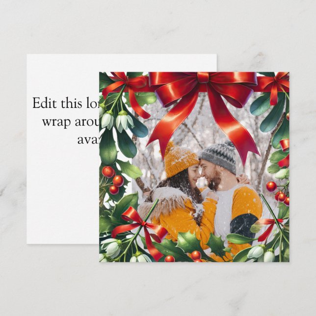 Cartes Pour Fêtes Annuelles Bordure de faux-vers de Noël avec arc rouge (Devant / Derrière)