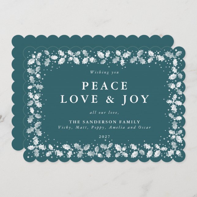 Cartes Pour Fêtes Annuelles Bordure de feuilles de houx imprimées vert plat no (Devant / Derrière)