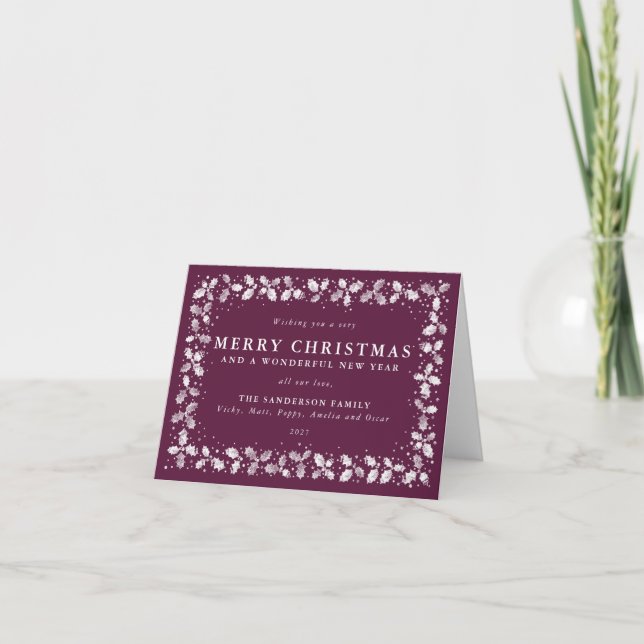 Cartes Pour Fêtes Annuelles Bordure de houx Winterberry personnalisée Non Phot (Devant)